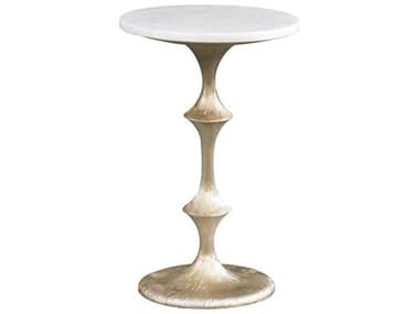 Hickory White A La Carte 15" Round Marble Champagne Gold Livie End Table HIW90414