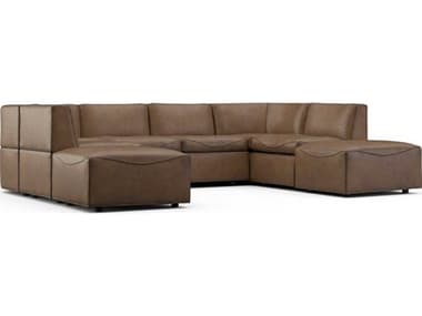 Hickory White Reimagine 8-Piece Brown Leather Upholstered Rubicon Sectional Sofa HIWL6520MC