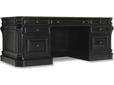 Hooker Furniture Telluride 76&quot; Black Hardwood Executive Desk with Leather Panels HOO37010363