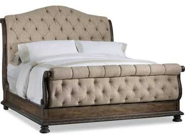 Hooker Furniture Rhapsody Aurora Ecru Rustic Walnut Beige Hardwood Upholstered King Sleigh Bed HOO507090566