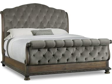 Hooker Furniture Rhapsody Deep Fog Rustic Walnut Gray Hardwood Upholstered King Sleigh Bed HOO507090566AGRY
