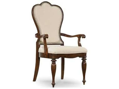 Hooker Furniture Leesburg Mahogany Wood Brown Fabric Upholstered Arm Dining Chair HOO538175400