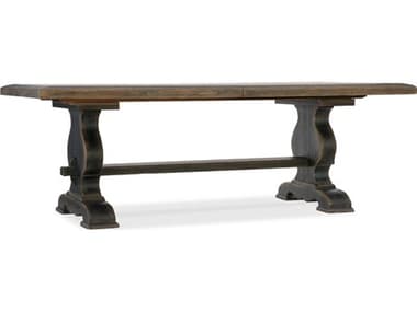 Hooker Furniture Hill Country 86-122" Extendable Rectangular Wood Timeworn Saddle Brown Anthracite Black Dining Table HOO596075200BRN