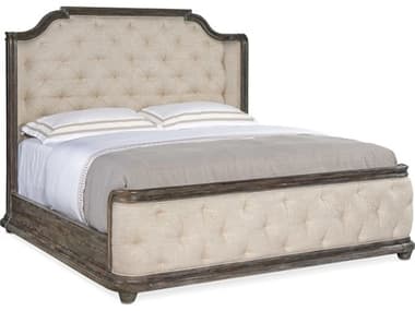 Hooker Furniture Traditions Biscuit Dark Wood Beige Pine Upholstered King Panel Bed HOO59619086689