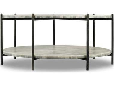 Hooker Furniture Melange Blythe 40" Round Stone White Onyx Black Coffee Table HOO63850340WH
