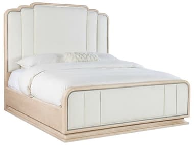 Hooker Furniture Nouveau Chic Polished Pearl Sandstone Beige Oak Wood Upholstered California King Panel Bed HOO65009086080