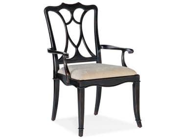 Hooker Furniture Charleston Cherry Wood Black Fabric Upholstered Arm Dining Chair HOO67507530097