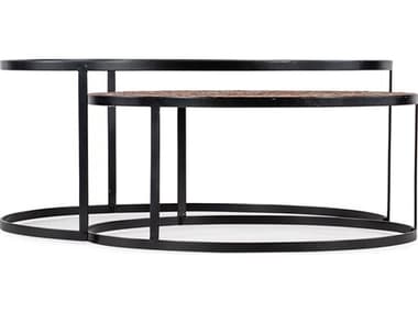 Hooker Furniture Commerce And Market Chatham Nesting 39" Round Glass Natural Wood Black Cocktail Table HOO72288004900
