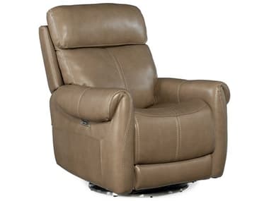 Hooker Furniture Steffen Sterling Swivel Power 35" Pesaro Clay Brown Leather Upholstered Recliner with Headrest HOORC600PHSZ080