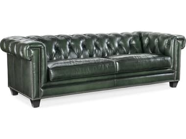 Hooker Furniture Charleston Tufted 96" Sarzana Portal Black Green Leather Upholstered Sofa HOOSS19803029
