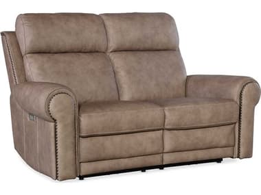 Hooker Furniture Duncan Power 66" Kalahari Camel Brown Leather Upholstered Loveseat with Headrest & Lumbar HOOSS635PHZL2082