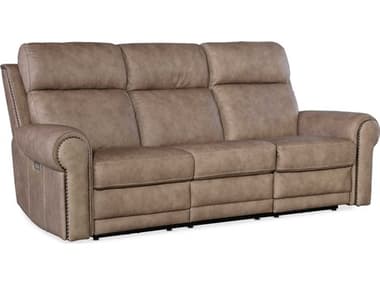 Hooker Furniture Duncan Power 90" Kalahari Camel Brown Leather Upholstered Sofa with Headrest & Lumbar HOOSS635PHZL3082