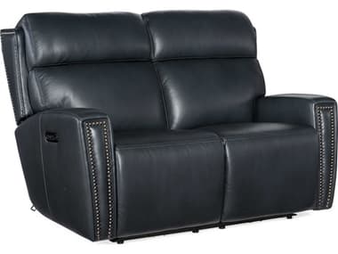 Hooker Furniture Ruthe Zero Gravity Power Recline 58" Salvo Denim Black Leather Upholstered Loveseat with Headrest HOOSS704PHZ2049