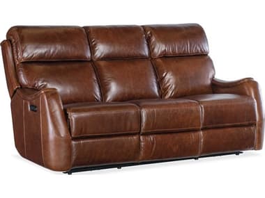 Hooker Furniture Harlan 76" Carrington Walnut Brown Leather Upholstered Zero Gravity Power Sofa with Power Headrest HOOSS734PHZ3088