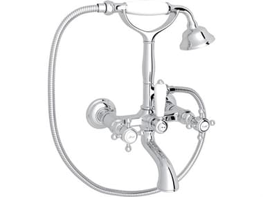 Rohl Italian Bath Exposed Wall Mounted Tub Shower Mixer In Polished Chrome With Porcelain Insert Handshower HORA1401XMAPC