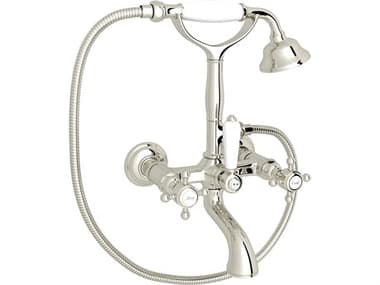 Rohl Italian Bath Exposed Wall Mounted Tub Shower Mixer In Polished Nickel With Porcelain Insert Handshower  HORA1401XMPN