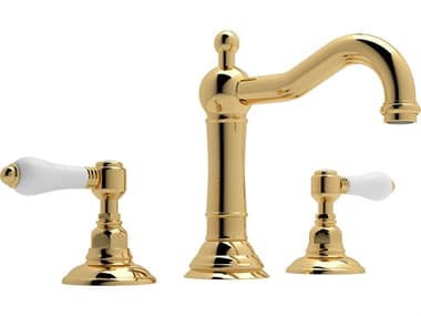 Rohl Acqui Bath Widespread Lavatory Faucet in Unlacquered Brass with Porcelain Levers HORA1409LPULB2