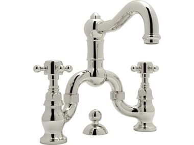 Rohl Acqui Italian Bath Deck Mounted Lavatory Bridge Faucet in Polished Nickel with Cross Handles HORA1419XMPN2