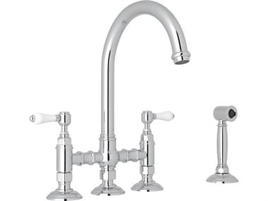 Rohl San Julio Faucet With Porcelain Levers Sidespray And C Spout In Polished Chrome HORA1461LPWSAPC2