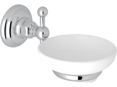 Rohl Wall Mounted Soap Dish Holder In Polished Chrome With White Porcelain Tray HORA1487APC