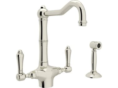 Rohl Acqui Italian Kitchen Single Hole Faucet In Polished Nickel With Metal Levers Sidespray And Column Spout HORA1679LMWSPN2
