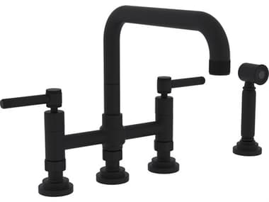 Rohl Campo Kitchen Deck Mounted Three Leg Bridge Faucet With Industrial Metal Levers Sidespray HORA3358ILWSMB2