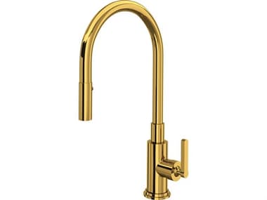 Rohl Lombardia Single Hole Pulldown Kitchen Faucet In Unlacquered Brass HORA3430LMULB2