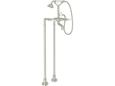Rohl Acqui Kit Floor Mounted Exposed Tub Shower Mixer Package In Polished Nickel With Porcelain Insert Handshower HORAKIT1401NLPPN