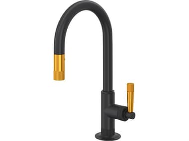 Rohl Graceline Matte Black & Gold Pull-Down Kitchen Faucet HORMB7930SLMMBG2