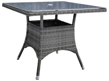 Hospitality Rattan Outdoor Ultra Grey Woven 36Wide Square Grey Glass Top Dining Table HP8901399GRYSQ