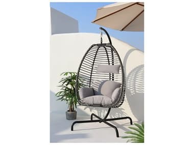 Hospitality Rattan Outdoor Ultra Aluminum Steel Gray Wove Hanging Chair with Stand HP8902400GRYHC