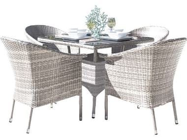 Hospitality Rattan Outdoor Athens Whitewash Woven 5 Piece Dining Set with Cushions HP8951130WW5DA