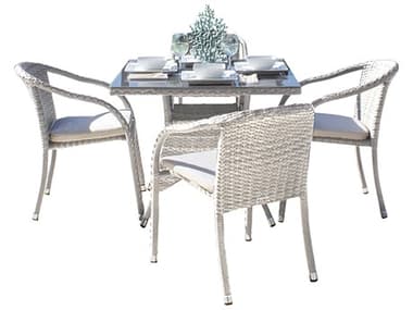 Hospitality Rattan Outdoor Athens Whitewash Woven 5 Piece Dining Set with Cushions HP8951147WW5DA