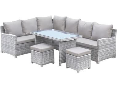 Hospitality Rattan Outdoor Athens Whitewash Woven 5 Piece Sectional Lounge Set HP8953215FWW5PC