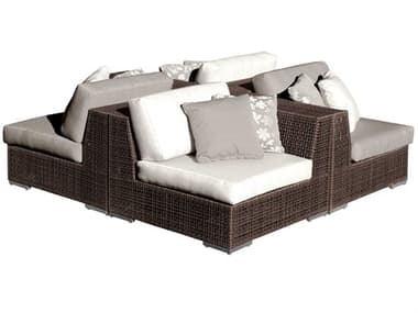 Hospitality Rattan Outdoor Soho Deep Seating Java Brown Wicker 4 Piece Sectional Lounge Set HP9031321JBP4PS