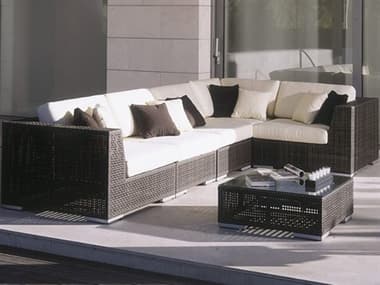 Hospitality Rattan Outdoor Soho Deep Seating Wicker 6 Piece Sectional Lounge Set HP9031321JBP6PS