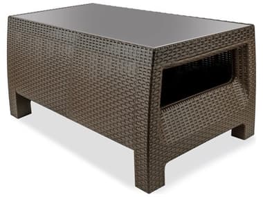 Hospitality Rattan Outdoor Plastique Chocolate 39.37''W x 22.83''D Rectangular Glass Top Coffee Table HPPRP113CHOCT