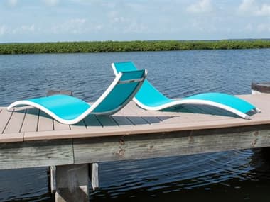 Hospitality Rattan Outdoor Helix Aluminum Sling White/Teal Stackable Chaise Lounge (Set of 2) HPPRP3001TEALSET2
