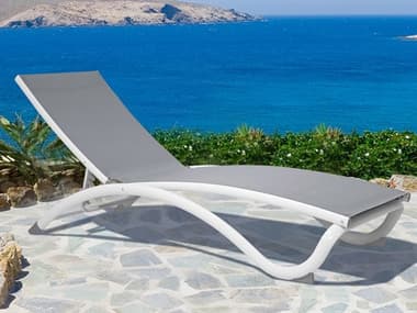 Hospitality Rattan Outdoor Archway Aluminum Sling White/Grey Adjustable Chaise Lounge (Set of 2) HPPRP4001GREYSET2