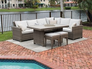 Hospitality Rattan Outdoor Spanish Wells Aluminum Wicker Driftwood 3 Piece Sectional  Lounge Set HPPRP5001DFT3PS