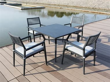 Hospitality Rattan Outdoor Manhattan Aluminum Gray  5 Piece Dining Set with Cushions HPPRP7001GRY5PC