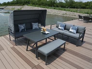 Hospitality Rattan Outdoor Manhattan Aluminum Gray 4 Piece Sectional Lounge Set HPPRP7001GRYSEC