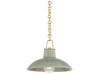 Hudson Valley Pottersville 1-Light Aged Brass Ceramic Moss Crackle Dome Mini Pendant HV1914AGBCMC