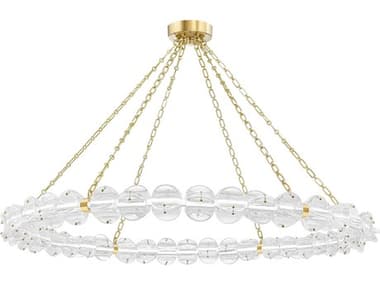 Hudson Valley Lindley 54" Wide 1-Light Aged Brass Etched Glass LED Chandelier HV1955AGB