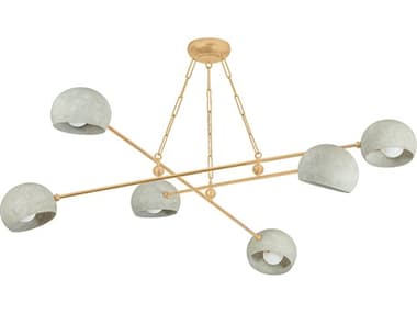 Hudson Valley Turner 6-Light Vintage Gold Leaf Limewash Plaster Linear Sputnik Chandelier HV3106VGLLWP