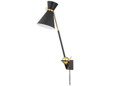 Hudson Valley Winsted 30" Tall 1-Light Aged Brass Soft Black Swing Wall Sconce HV3530AGBSBK
