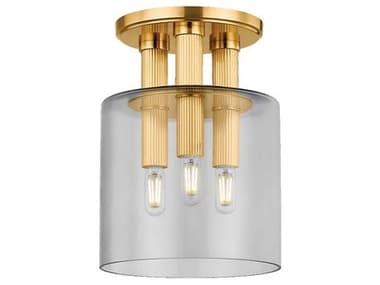 Hudson Valley Crystler 8" 3-Light Aged Brass Cylinder Semi Flush Mount HV5133AGB