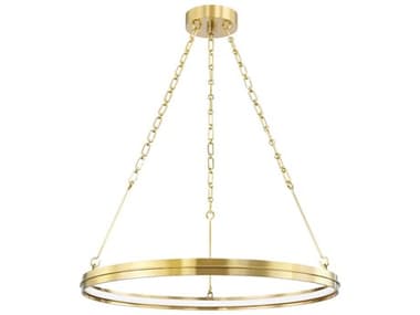 Hudson Valley Rosendale 28" 1-Light Aged Brass Glass LED Round Pendant HV7128AGB