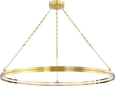 Hudson Valley Rosendale 42" 1-Light Aged Brass Glass LED Round Pendant HV7142AGB