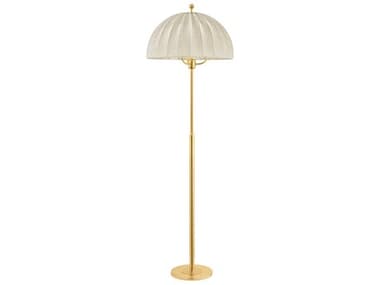 Hudson Valley Palmetto Aged Brass Natural Linen Fabric Floor Lamp HVCBL5853AGB